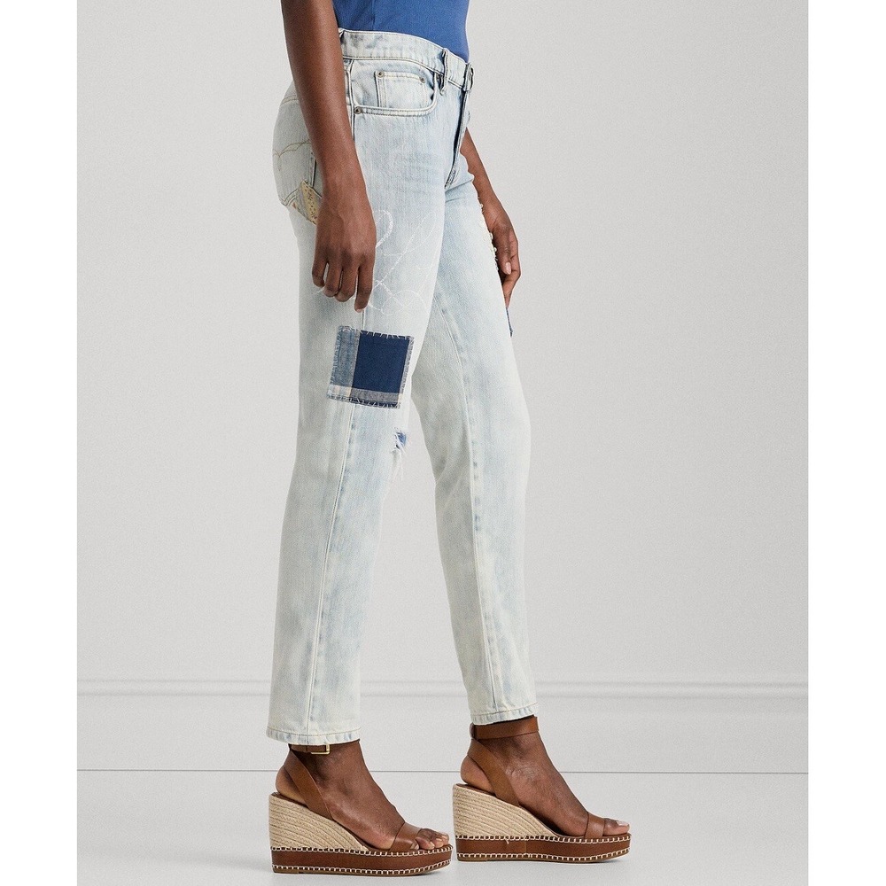 Ralph Lauren Women's Patched Tapered Jeans Lace Light Blue Size‎ 8 NWT $195